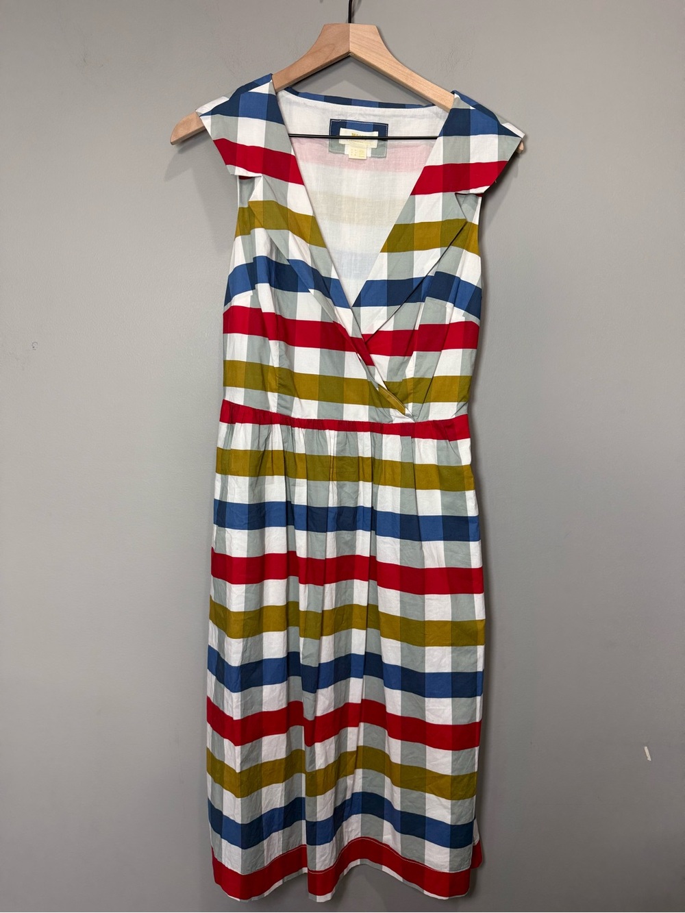 Maeve‎ Anthropologie Striped Wrap Midi Dress Cotton Cap Sleeve Size 8